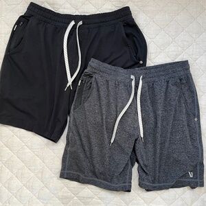 Vuori Kore Athletic Workout Shorts - Dark Heather Grey & Black, Size M